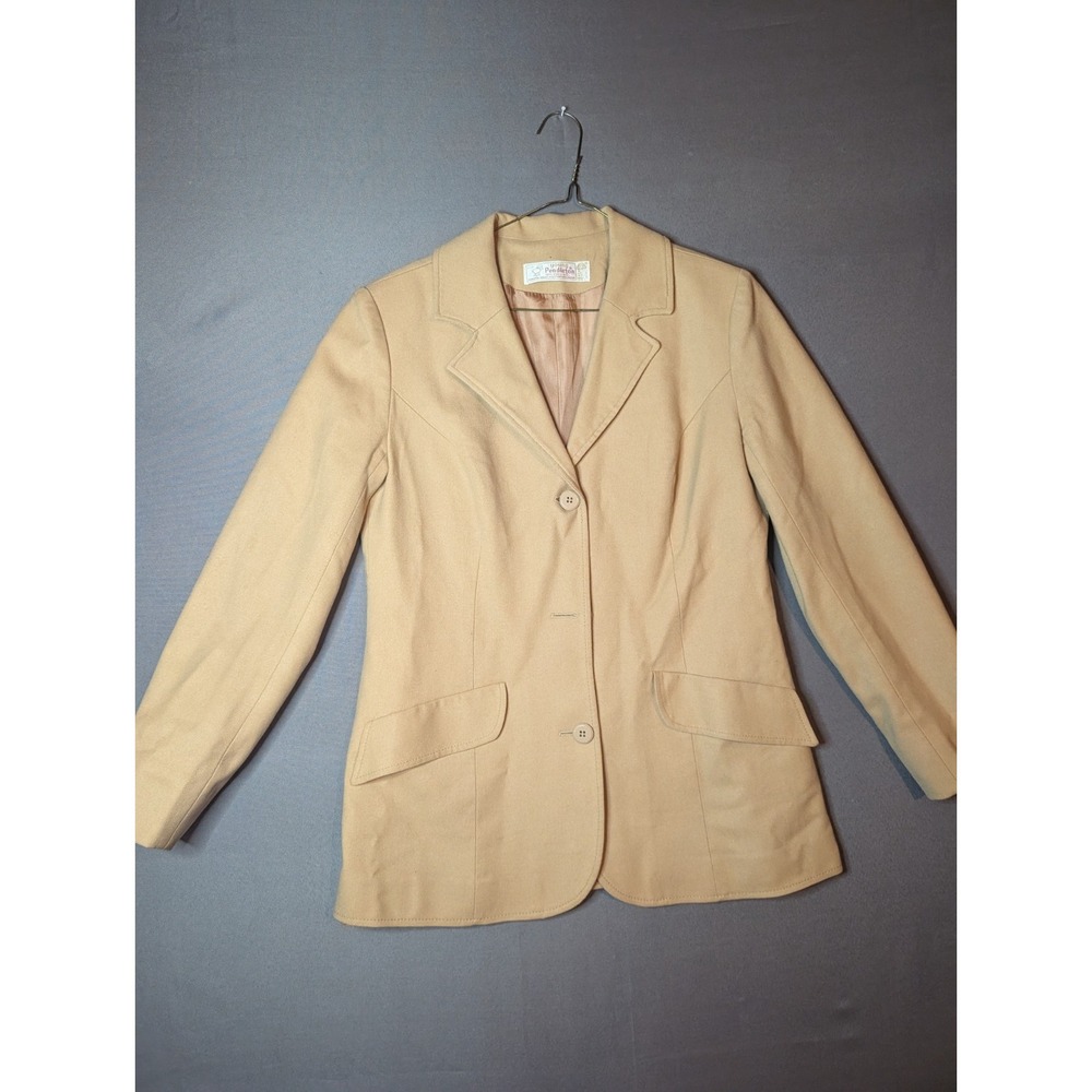 Vintage Young Pendleton Blazer Jacket Womens 11-12 Beige Virgin Wool Notch Lapel